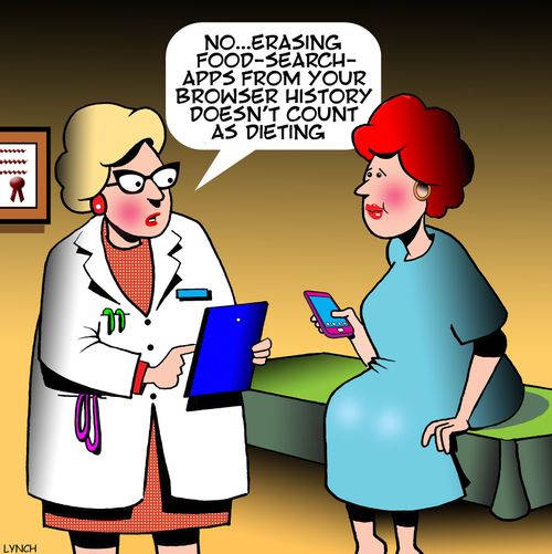 "No . . . erasing food-search-apps from your browser history doesn't count as dieting."