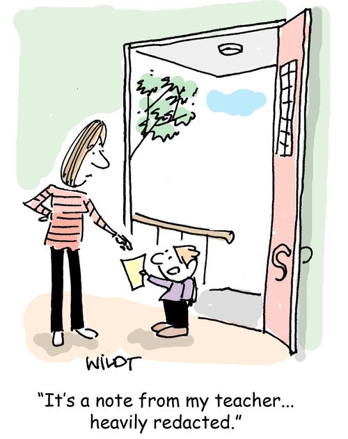 "It's a note from my teacher...heavily redacted."