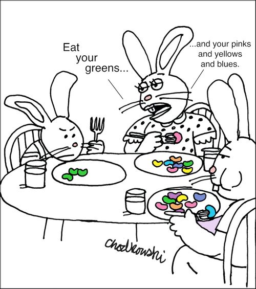 "Eat your greens. . . and your pinks and yellows and blues."