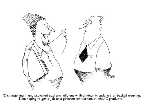 "I'm majoring in undiscovered eastern religions with a minor in underwater basket weaving, I am hoping to get a job as a government economist when I graduate."
