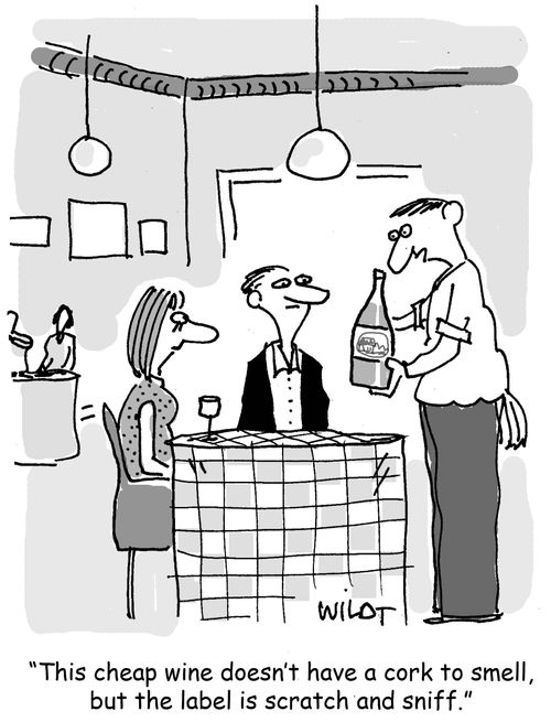 "This cheap wine doesn't have a cork to smell, but the label is scratch and sniff."