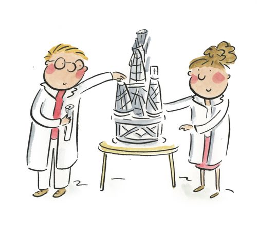 Scientists building a tower