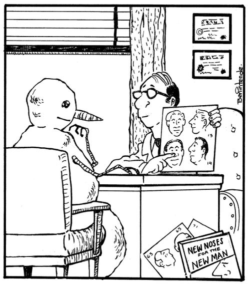 Snowman getting a nose job.