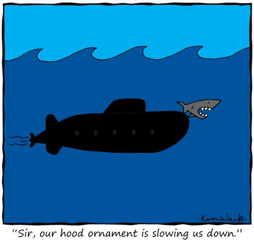 "Sir, our hood ornament is slowing us down."