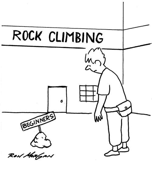 Mountain climbing classes has a small rock for beginners.