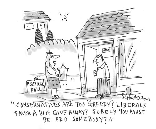 "Conservatives are too greedy? Liberals favor a big giveaway? Surely you must be pro somebody?"