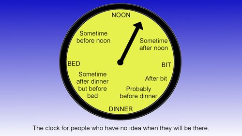 The clock for people who have no idea when they will be there.