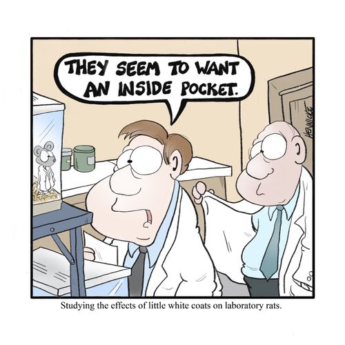 Studying the effects of little white coats on laboratory rats.