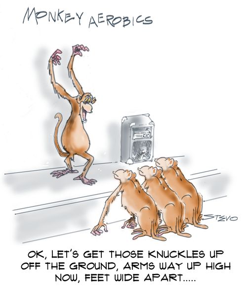 "Ok, let's get those knuckles up off the ground, arms way up high now, feet wide apart. . ."
