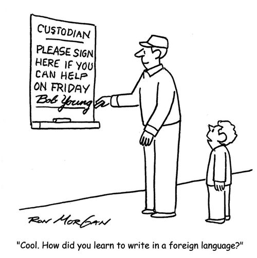 "Cool. How did you learn to write in a foreign language?"