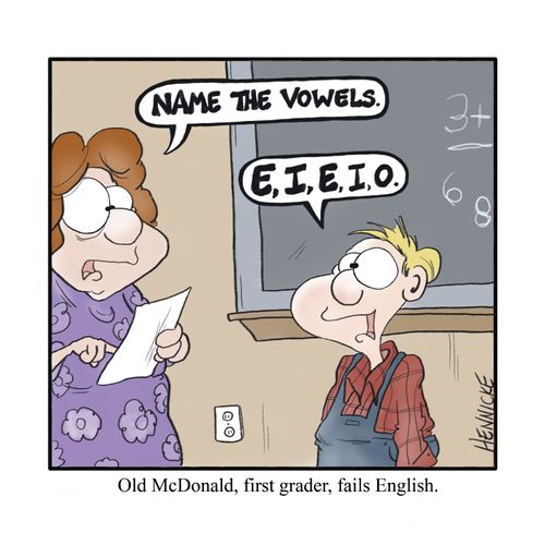 Old McDonald, first grader, fails English.