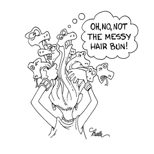 "Oh, no, not the messy hair bun!"