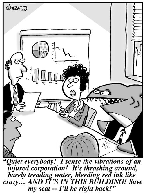 "Quiet, everybody! I sense the vibrations of an injured corporation! It's thrashing around, barely treading water..."