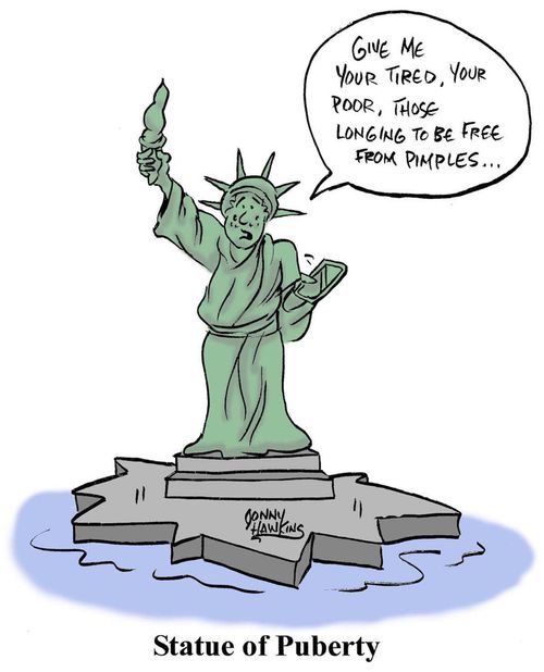 "Give me your tired, your poor, those longing to be free from pimples..."
