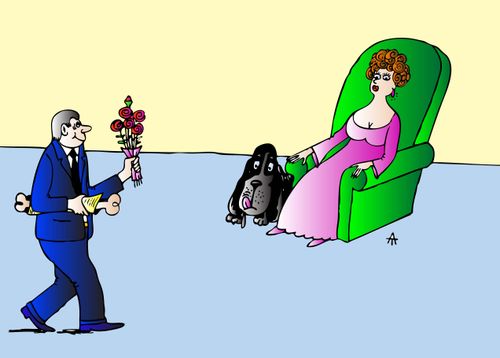 Man Courting a Woman and Her Dog.
