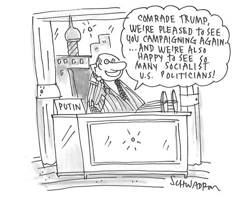 "Comrade Trump, we're pleased to see you campaigning again. . . and we're alos happy to see so many socialist U.S. politicians!"