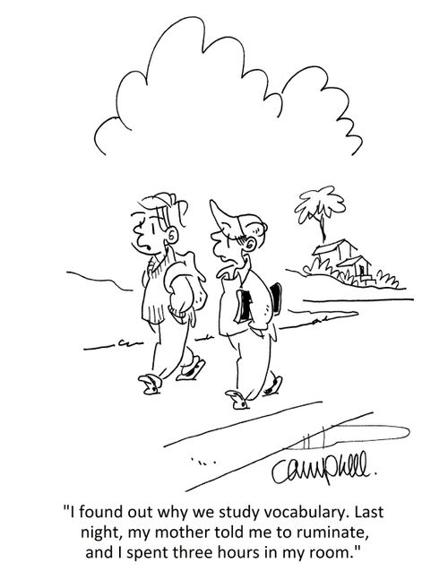 "I found out why we study vocabulary. Last night, my mother told me to ruminate, and I spent three hours in my room."