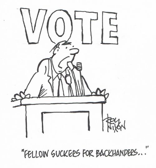 "Fellow suckers for backhanders..."