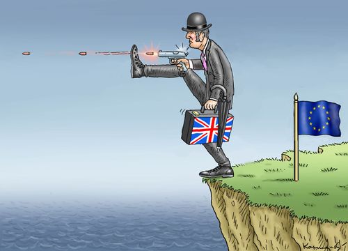 Brexit Britain shooting himself in the foot.