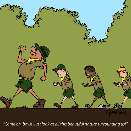 "Come on, boys! Just look at all this beautiful nature surrounding us!"