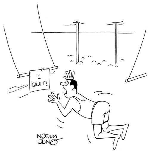 Trapeze artist finds his partner has quit in the middle of a performance.