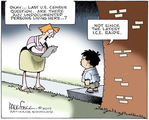 "Okay . . . Last U.S. census question. Are there any undocumented persons living here. . .?"