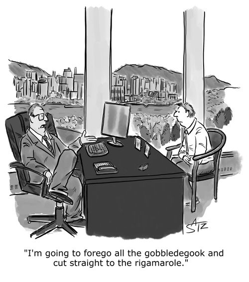 "I'm going to forego all the gobbledegook and cut straight to the rigamarole."