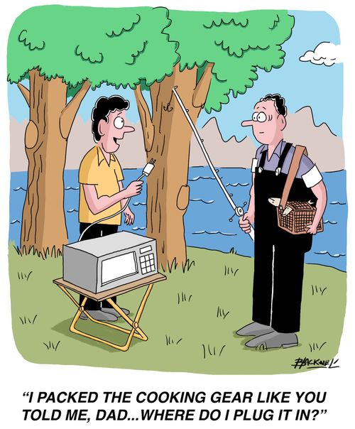 "I packed the cooking gear like you told me, Dad...where do I plug it in?"