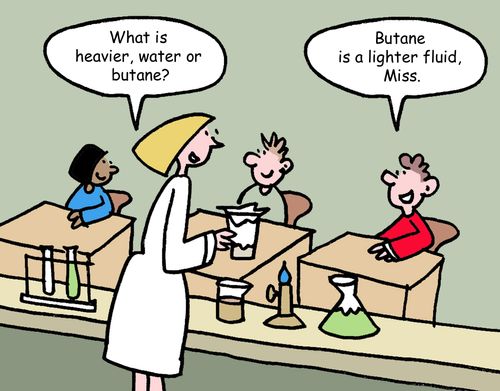 "What is heavier, water or butane?"