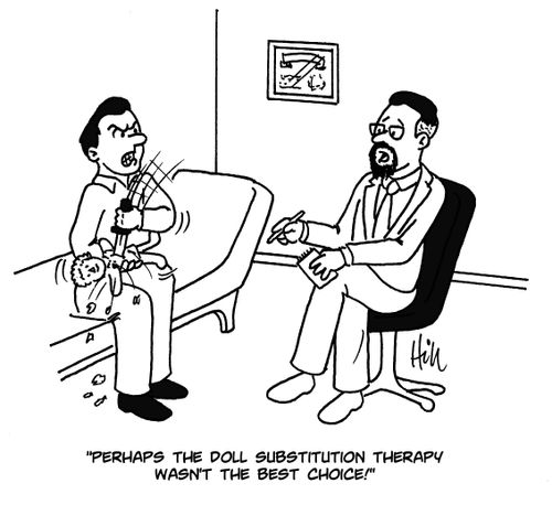 "Perhaps the doll substitution therapy wasn't the best choice!"