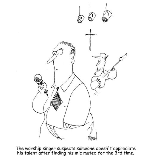 The worship singer suspects someone doesn't appreciate his talent after finding his mic muted for the 3rd time.