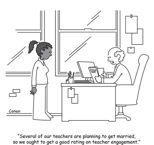 "Several of our teachers are planning to get married, so we ought to get a good rating on teacher engagement."
