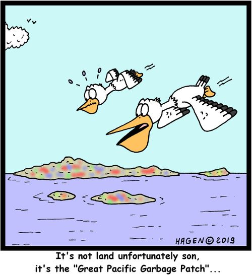 "It's not land unfortunately son, it's the 'Great Pacific Garbage Patch'..."