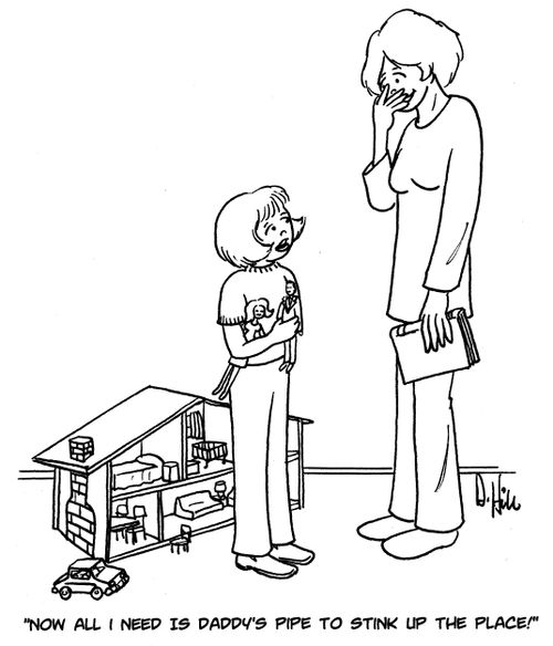 "Now all I need is daddy's pipe to stink up the place!"