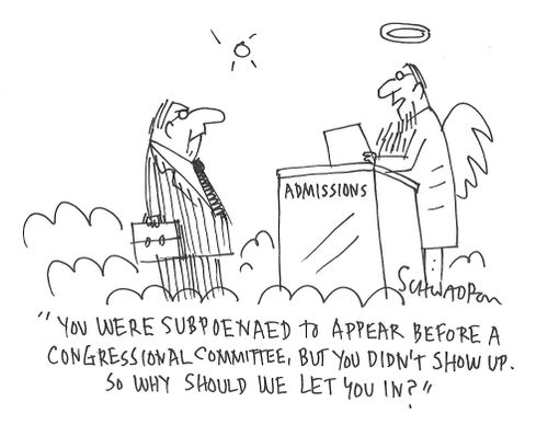 "You were subpoenaed to appear before a congressional committee, but you didn't show up. So why should we let you in?"