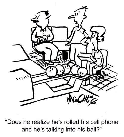"Does he realize he's rolled his cell phone and he's talking into his ball?"
