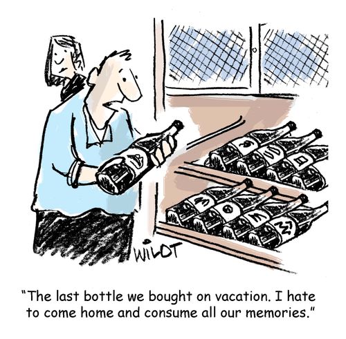 "The last bottle we bought on vacation. I hate to come home and consume all our memories."