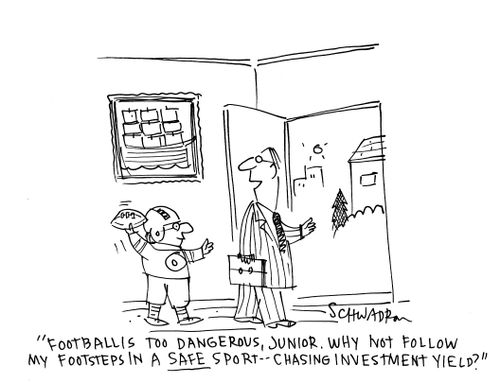 "Football is too dangerous, Junior. Why not follow my footsteps in a safe sport - chasing investment yield?"