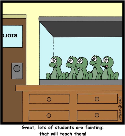 "Great, lots of students are fainting: that will teach them!"