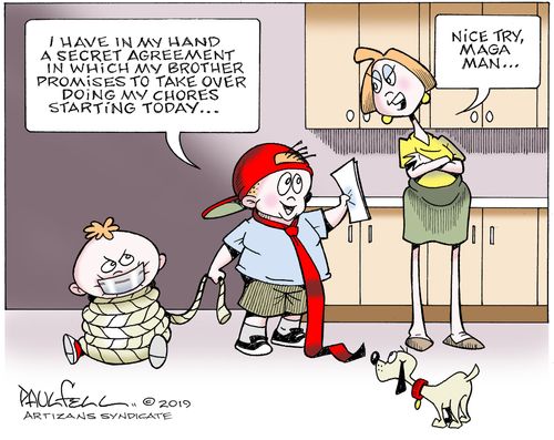 "I have in my hand a secret agreement in which my brother promises to take over doing my chores starting today. . ."