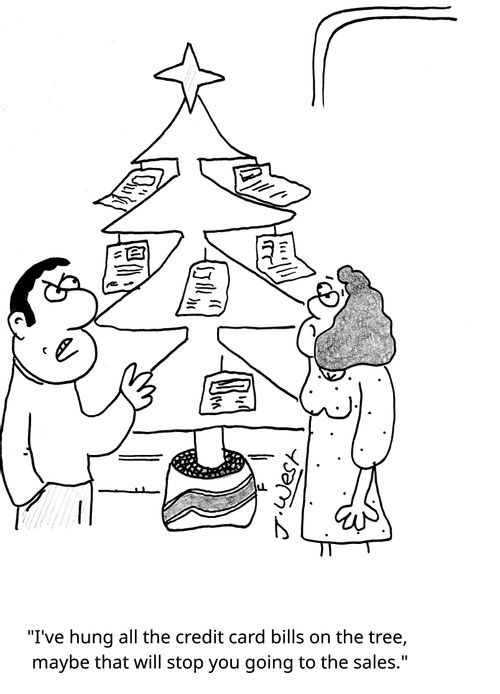 "I've hung all the credit card bills on the tree, maybe that will stop you going to the sales."