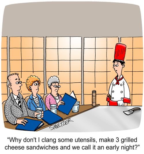 "Why don't I clang some utensils, make 3 grilled cheese sandwiches and we call it an early night?"
