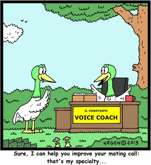 "Sure, I can help you improve your mating call: that's my specialty..."
