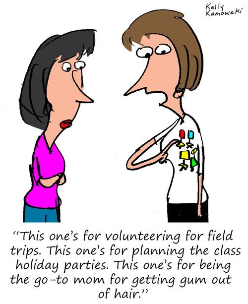 "This one's for volunteering for field trips. This one's for planning the class holiday parties. . ."