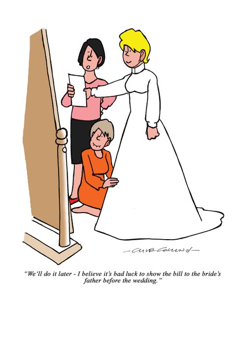 "We'll do it later - I believe it's bad luck to show the bill to the bride's father before the wedding."
