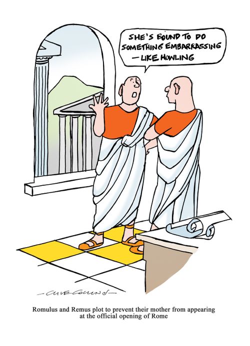 Romulus and Remus plot to prevent their mother from appearing at the official opening of Rome.