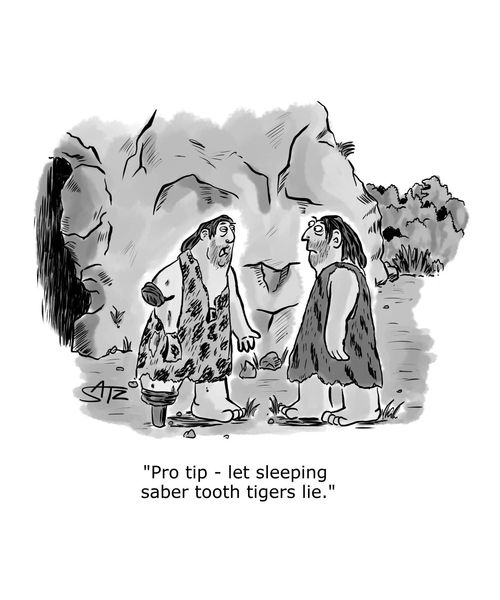 "Pro tip - let sleeping saber tooth tigers lie."