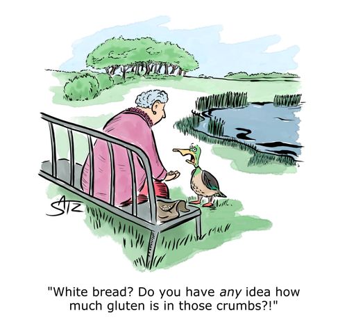 "White bread? Do you have any idea how much gluten is in those crumbs?!"