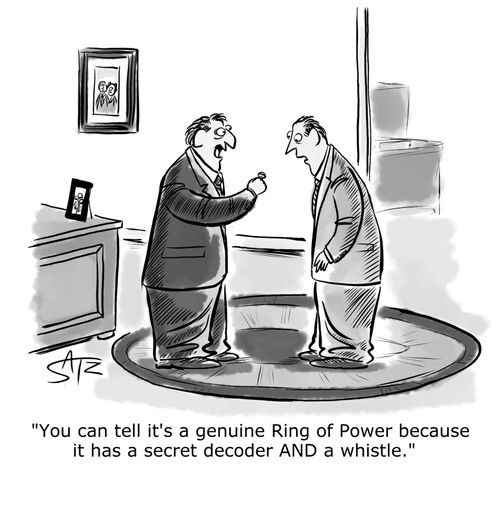 "You can tell it's a genuine Ring of Power because it has a secret decoder AND a whistle."