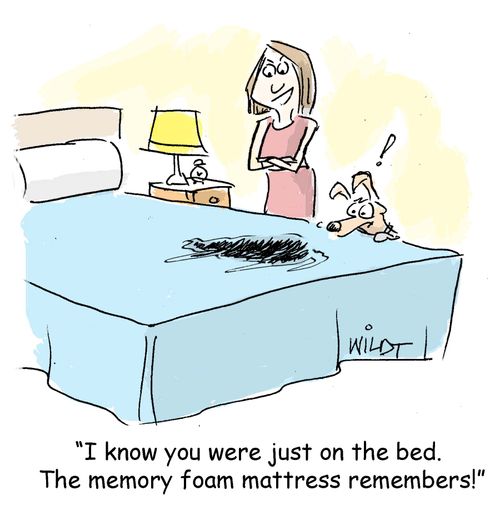 "I know you were just on the bed. The memory foam mattress remembers."